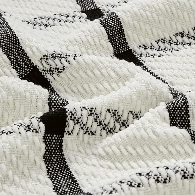 CREVENT 50"X60" Farmhouse Breathable Soft and Warm Chenille Plaid Throw Blanket for Sofa Couch Bed, Home Decoration Throw wit