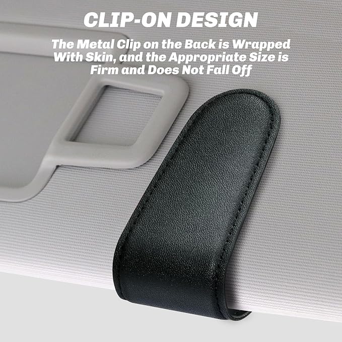 for MLB New York Mets Car Visor Sunglass Holder - Black Leather Eyeglass Case with Team Logo, Clip-On Sun Visor Organizer for Auto Interior, NY Mets Gifts