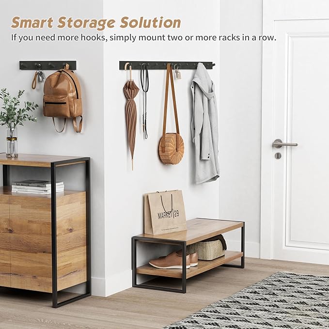 Forbena Black Coat Rack Wall Mount 4-Pack, Rustic Farmhouse Coat Hooks for Wall, Vertical Hanging Hat Rack for Office, Bedroo