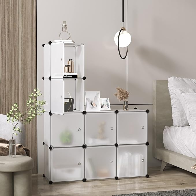 C&AHOME Cube Storage Organizer with Doors, 8-Cube Shelf, Closet Cabinet, DIY Plastic Modular Bookshelf, Storage Shelves Ideal