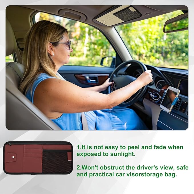 PATIKIL 1 Pcs Car Sun Visor Organizer, 12.8 x 6.5 Inch PU Leather Vehicle Storage Pouch Holder for Sunglasses Card Pen Driver License Car Accessories, Red