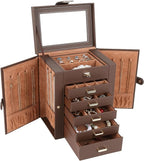 Kendal Jewelry Box, 6-Layer Jewelry Storage Organizer for Necklace Bracelet Rings Watch, 10.2"x8.2"x6" Classic Brown PU Leath