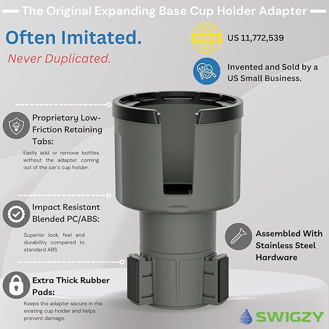 Swigzy Car Cup Holder Expander Adapter for Large Water Bottles - [Patented & Upgraded] - Holds: Hydro-Flask, Yeti, Nalgene, O