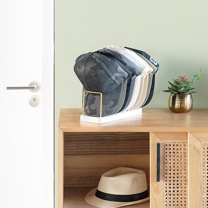Mkono Hat Organizer for Baseball Caps, Hat Holder for 10 Baseball Caps, Tabletop Hat Rack Stand Storage Display Cap Organizer