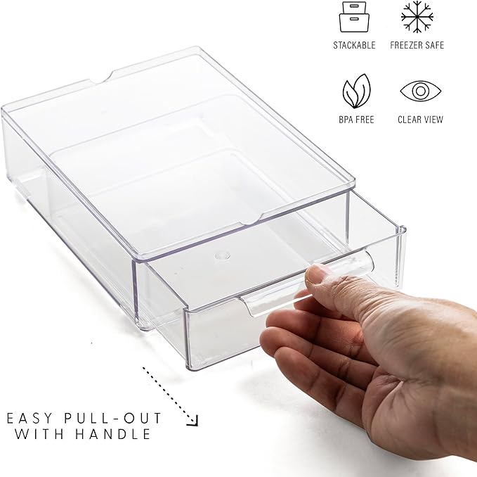 BINO | Clear Stackable Storage Drawers, Small - 3 Pack | Clear Storage Drawers with Built-In Handles | Durable Plastic Organi