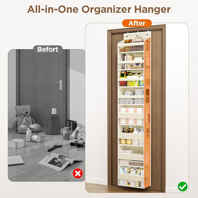 Mefirt Over The Door Organizer, 8 Shelf Door Hanging Organizers with 8 Large Capacity Pockets, Back of Door Organizer Storage
