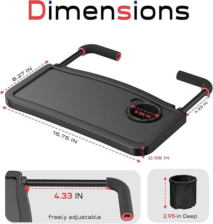 Car Steering Wheel Tray for Drivers Steering Wheel Tray for Dining, Mobile Office & Travel Food with Cup Holder, Scratch-Free EVA Hook Covers, 2-in-1 Desk Table for Car - Black