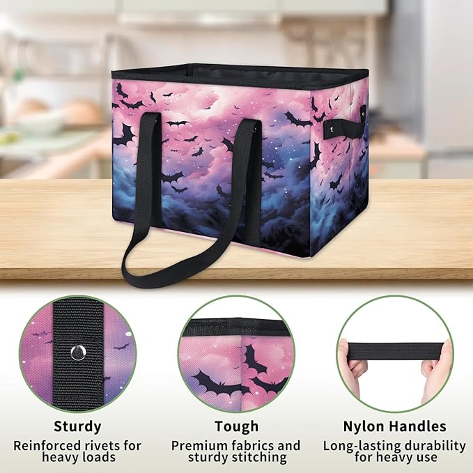 Reusable Grocery Bags Heavy Duty Shopping Bags Foldable Large Tote Bags with Long Handles & Hard Bottom