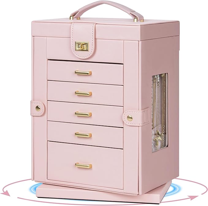 AKOZLIN 360° Rotating Jewelry Box 6-Tier Organizer Functional Jewelry Storage Case for Women Girls Ring Necklace Earring Brac