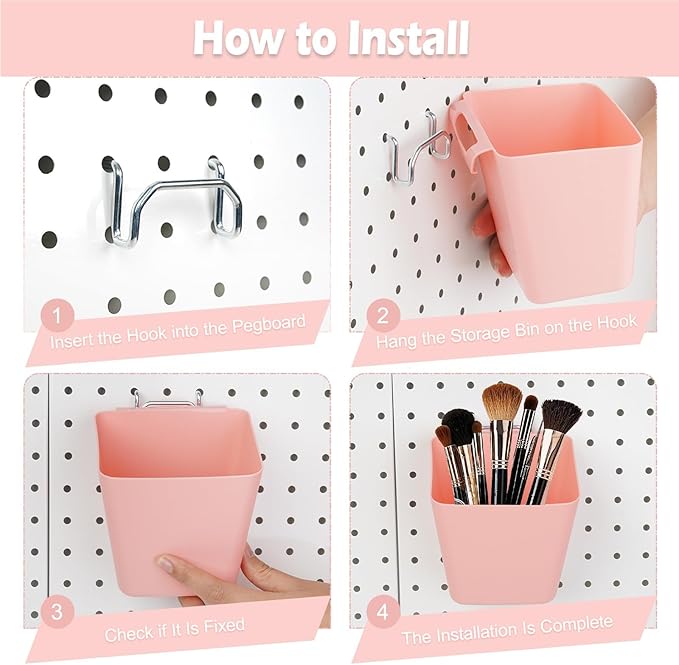 8 Pack Large Pegboard Bins with Hooks, Square Box Shape Peg Board Cups and Peg Board Accessories for Craft Room, Playroom, Of