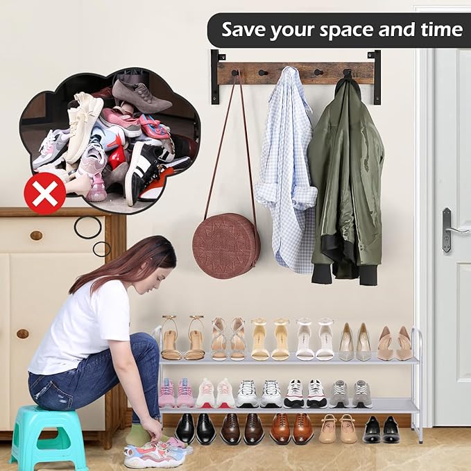 MISSLO 2 Tier Long Shoe Rack for Closet Shoe Organizer Holds 18-Pairs, Wide Low Stackable Shoe Storage Shelf for Bedroom Floo
