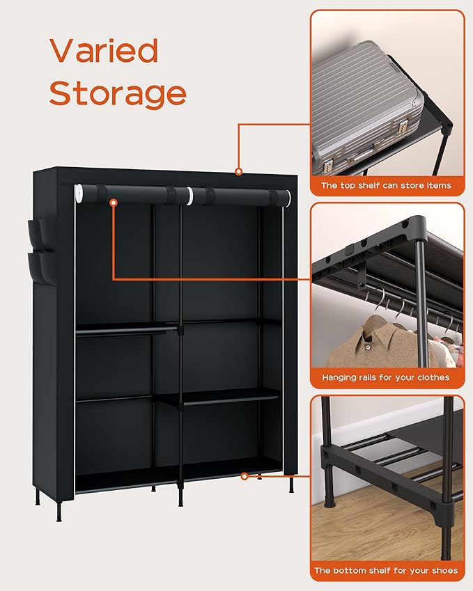 CASAMAYA Clothes Rack, Portable Closet, 54.7 Inch Large Capacity Wardrobe Closet with Cover, Clothes Storage Organizer with S