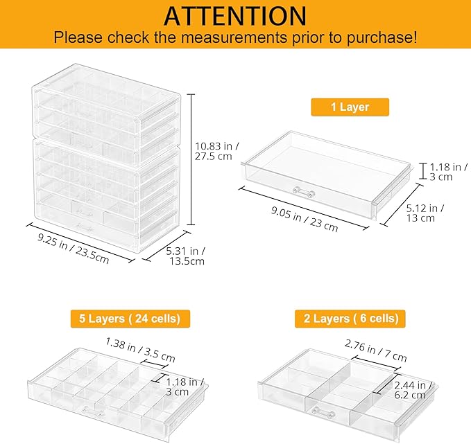 ProCase Acrylic Earrings Holder Organizer Box, Large Clear Earring Jewelry Storage Transparent Stackable Drawers Jewelry Disp