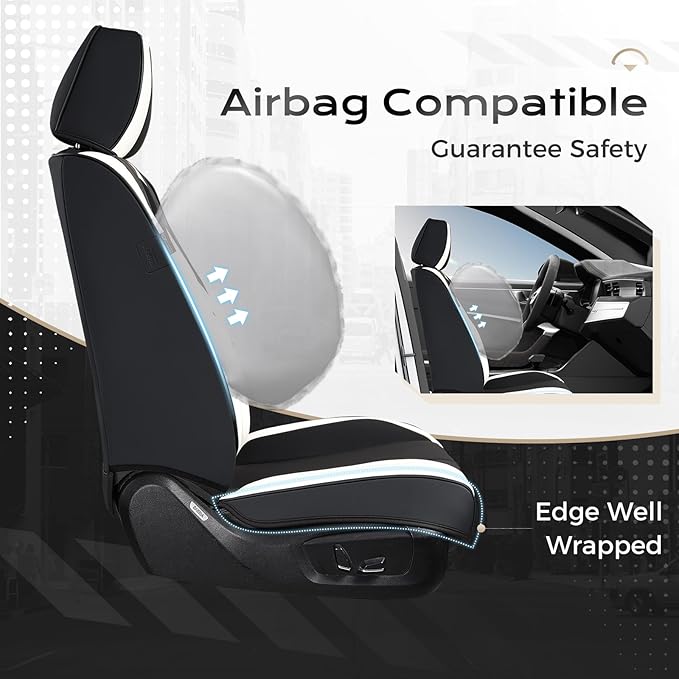 Coverado Seat Covers, Car Seat Covers Full Set, Leather Seat Covers for Cars, Car Seat Protector, Black Car Seat Covers Front