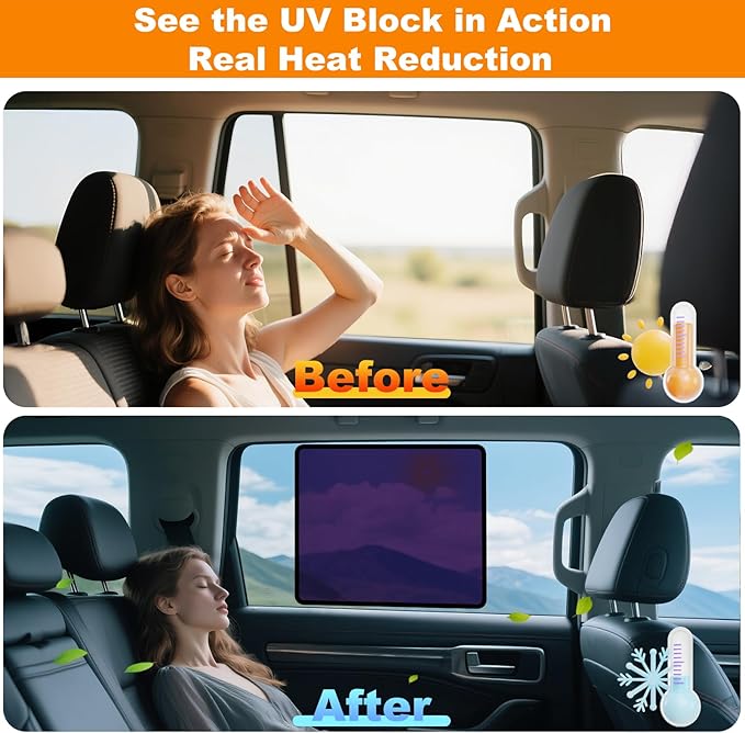 Square Baby Car Window Shades for Rear Side Windows - 2 Pack Easy Stick Rear Side Window Sun Shade That Stay in Place, Glare & UV Blocker Car Window Covers, Privacy Enhancer (20.87" x 13.78")