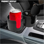 Car Double Cup Holder Extender, 2-in-1 Car Cup Holder Adapter with Adjustable Base, Universal Multifunctional Cup Holder Organizer for Beverage, Snack, Cup, Bottle Storage (Black)