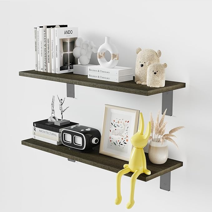 Floating Shelf Board for Wall 5/8" – No Brackets – 24" L x 12" W x 0.6" T Ash Melamine Wood Floating Shelves for Bathroom, Ki