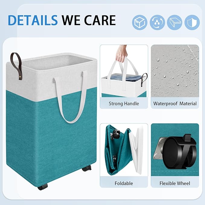 HomeHacks 90L Large Rolling Laundry Basket, Laundry Hamper with 4 Smooth Wheels, Collapsible Waterproof Clothes Basket, Frees
