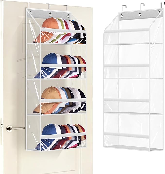AOODA Clear Over the Door Hat Racks for Baseball Caps, Hold 48 Caps Hat Storage Organizer for Closet Wall, Deep Pockets Hangi