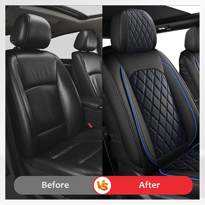 MIROZO Seat Covers Full Set, Car Seat Covers Blue Faux Leather Seat Covers Automotive Seat Covers Car Seat Protector for SUV 