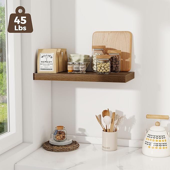 Fun Memories 24 x 12 Inch Deep Floating Shelves, 12 Inch Deep Rustic Wooden Book Shelf, Extra Deeper & Thicker Hanging Shelve