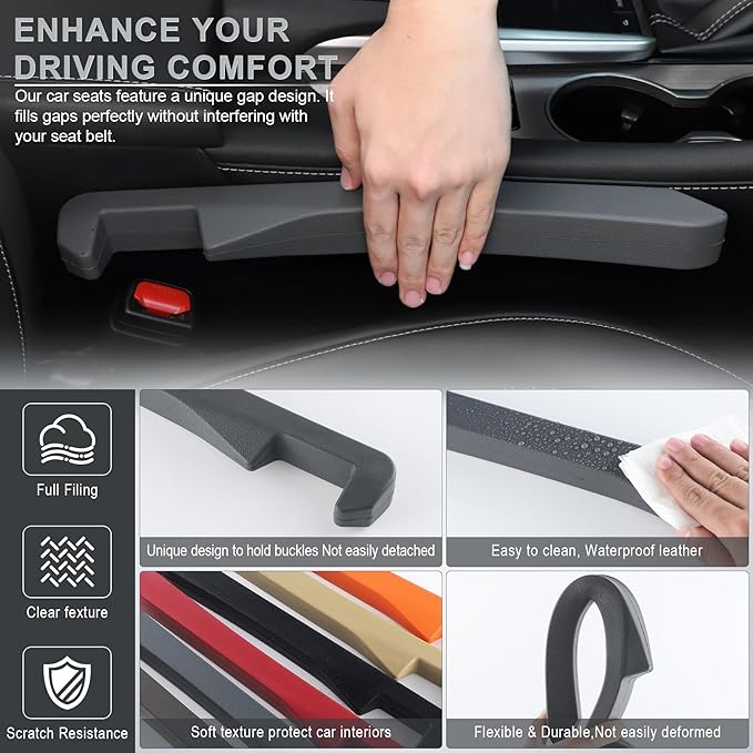 UREHEPO 2pcs Elastic Car Seat Gap Filler Organizer, Universal Interior Car Accessories to Stop Things from Dropping and Add Style for Car SUV and Truck, Fill The Gap Between Seat and Console - Gray