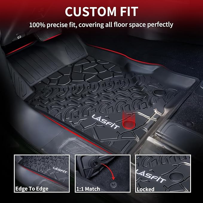 LASFIT Floor Mats for 2021-2026 Ford Bronco 4-Door Carpet Floor, All Weather TPE Protector Custom Fit SUV Floor Liners, Not Fit Bronco Sport or 2 Door