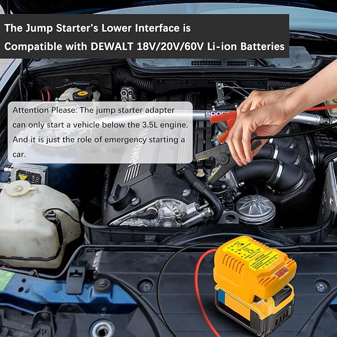 Jump Starter Adapter for DeWalt 20V/60V Li-ion Battery Powered with Jumper Cable Clamps Portable Car Battery Charger Jump Starter(Battery Not Included)
