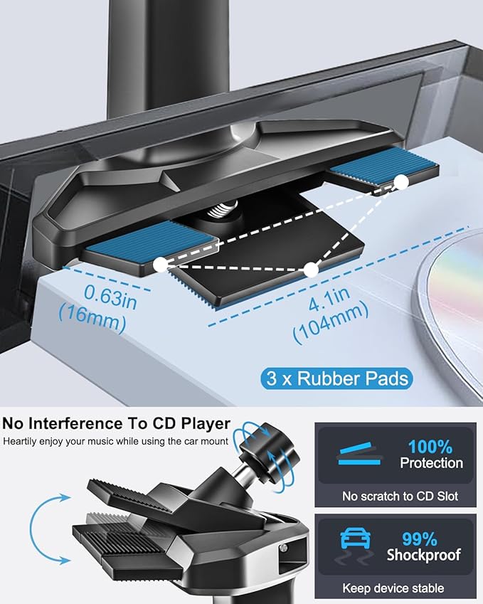 woleyi CD Slot Tablet Holder for Car - [Height Adjustable] Car Tablet Mount CD Player, Ultra Sturdy CD Tray Tablets Stand for iPad Pro, Air, Mini, iPhone, Galaxy Tabs, Z Fold, Fire HD, 4.7-13" Devices