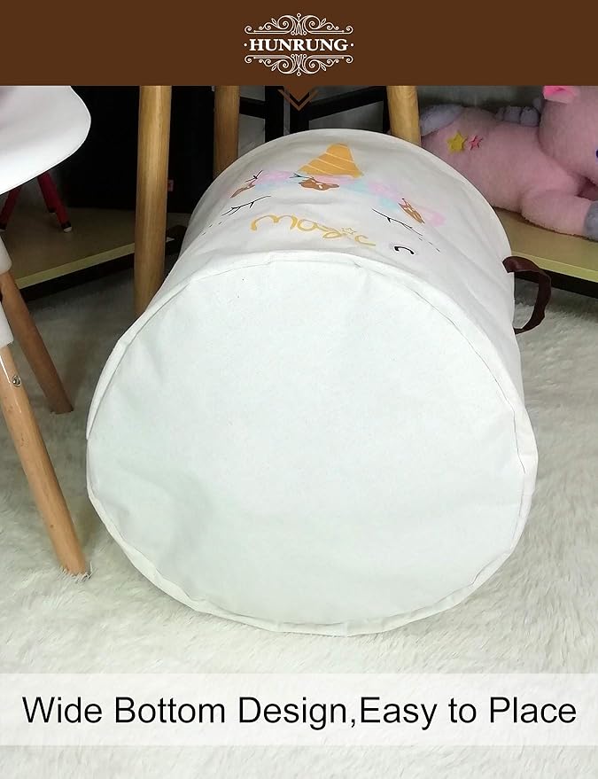 HUNRUNG Laundry Hamper,Large Canvas Fabric Lightweight Storage Basket Toy Organizer Dirty Clothes Collapsible Waterproof for 