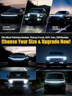 Sequential Dynamic Scan LED Hood Light Strip for Cars, Dual Color White DRL with Amber Turn Signal, Flexible Cuttable IP68 Waterproof Exterior LED Light, for Trucks SUVs Vans, 79inch 12V, 1 Set