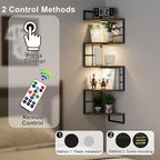 Corner Floating Shelves with Lights - 5 Tiers Corner Shelf Wall Mounted, Bookshelf with LED Light, Floating Shelves for Wall,