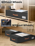 2-Pack Under Bed Storage Bins with Wheels and 6 Vacuum Seal Bags, Heavy Duty 80lbs Capacity, 65L Clear Lid Organizer for Dorm