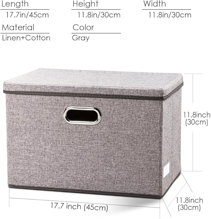 PRANDOM Large Foldable Storage Bin with Lid [1-Pack] Linen Fabric Decorative Storage Box Organizer Containers Basket Cube wit
