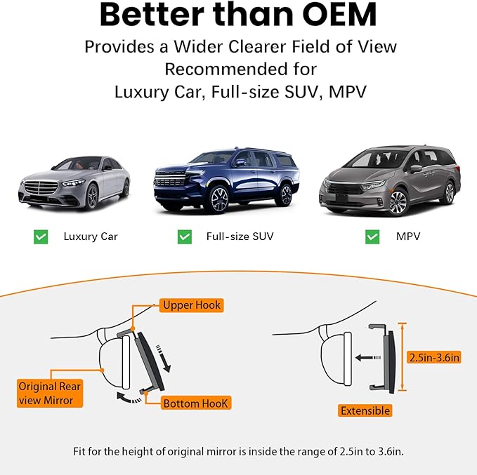 Rear View Mirror, Chrome Anti-glare Panoramic Rear Mirrors Universal 14 Inch Convex Car Interior Clip on Extra Big Wide Angle Rearview Mirror Extender to Reduce Blind Spot for Car SUV Trucks