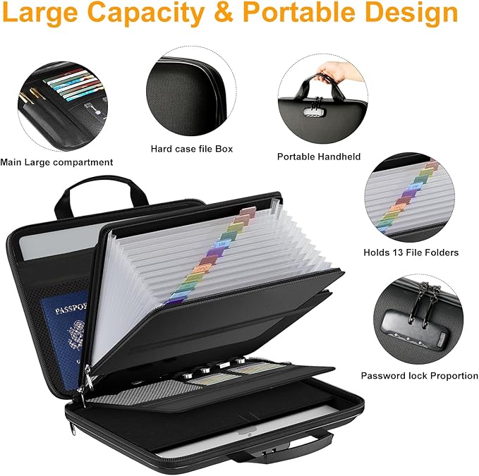Fireproof Document Box with Lock, Portable Hard-Shell Case Fireproof File Box for Documents, Waterproof Document Box File Org