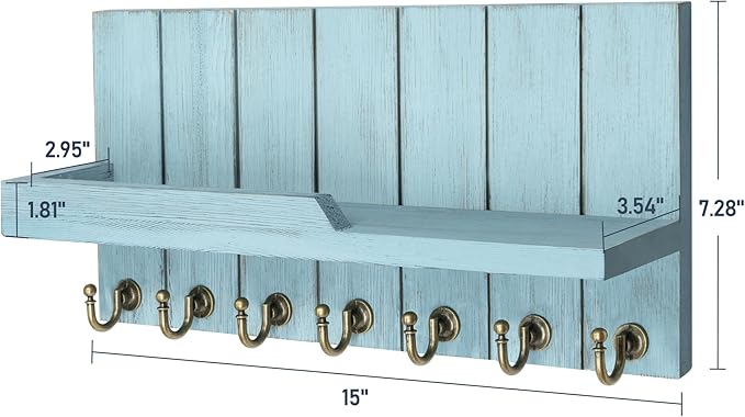 Rebee Vision Decorative Key Holder Wall Mount - Modern Farmhouse Key and Mail Holder for Wall with Shelf and 7 Key Hooks for 