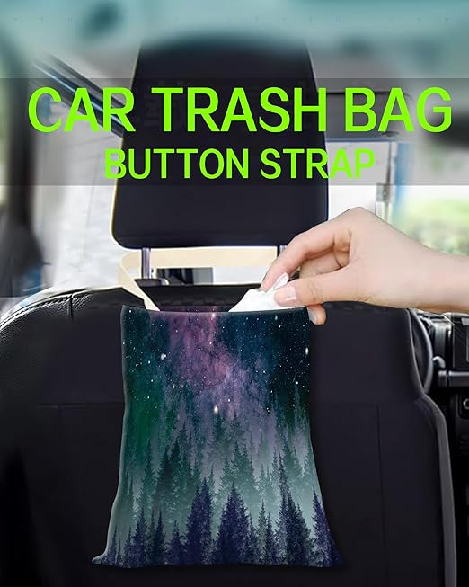 Car Trash Can, Durable Hanging Car Trash Garbage Bag, Cute Automotive Garbage Cans Organizer, Beautiful Galaxy Night Forest