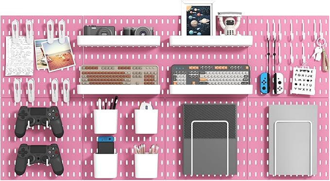 MULSAME Pegboard Combination Kit, Wall Mounted Storage Set with 8 Pegboards & 28 Accessories Hanging, Peg Boards Organizer fo