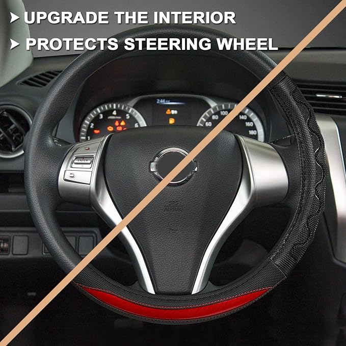 GIANT PANDA Steering Wheel Cover for Nissan Rogue - Car Steering Wheel Cover for Nissan Altima Sentra(Red-Round-Shaped)