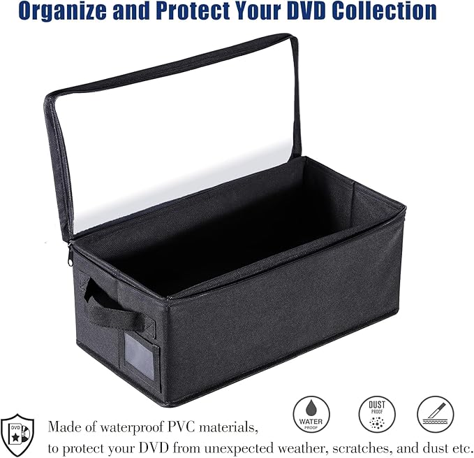 CCidea DVD Storage Box with Clear Window - 15.75" Foldable Media Organizer, Premium Zipper Closure, Holds 27+ DVDs, Dustproof Non-woven Fabric, Reinforced Handles & Label Slot (2)