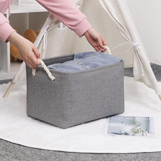 HNZIGE Shelf Baskets for Storage(3 Pack) Storage Bins Fabric Storage Baskets for Shelves,Baskets Set for Organizing Clothes,N