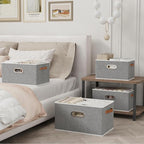 Yawinhe Fabric Storage Baskets, Foldable Closet Organizer for Shelves, Large Boxes with 3 Handles, Canvas Bins for Clothes, G