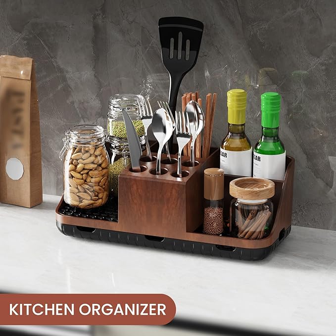 Boperzi Bathroom Counter Organizer for Vanity & Sink Storage: Detachable Electric Toothbrush and Toothpaste Holder, Water Flo