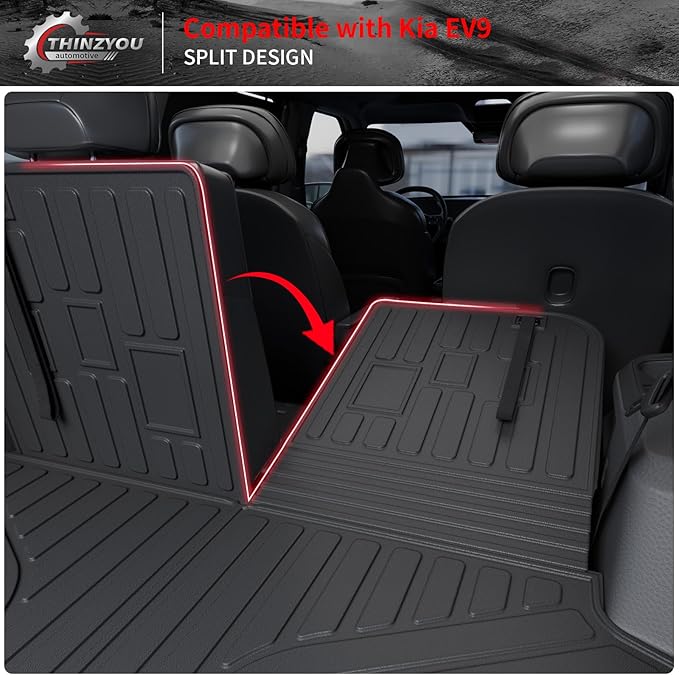 Floor Mats Compatible with 2024 2025 2026 Kia EV9 6&7 Seats Cargo Liner Cargo Mat Trunk Mat Trunk Liner Back Seat Cover Protector EV9 Accessories (Floor Mats+Trunk Mat with Backrest Mat)