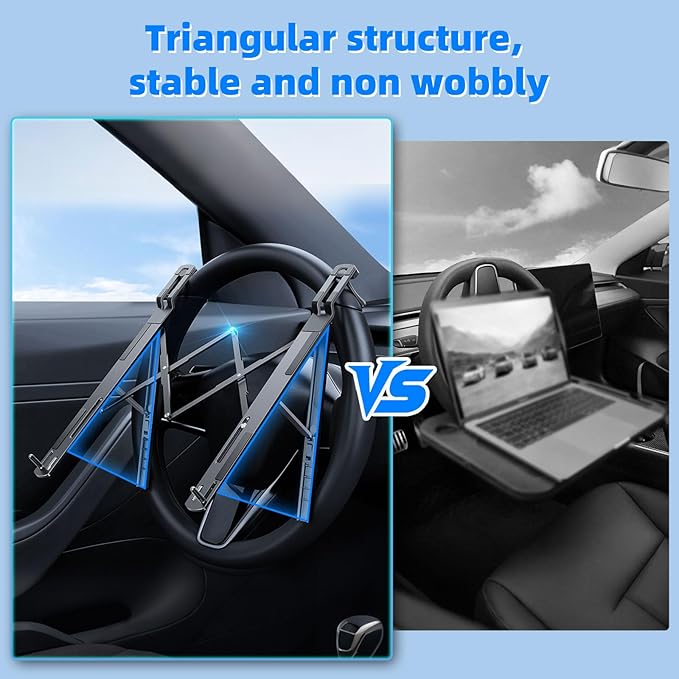 Angle Adjustable Car Steering Wheel Laptop Holder,Foldable Laptop Stand for car,Metal Car Laptop Riser | Car Reading Stand | Car Tablet Holder, Multipurpose Travel Car Accessories (Gray)
