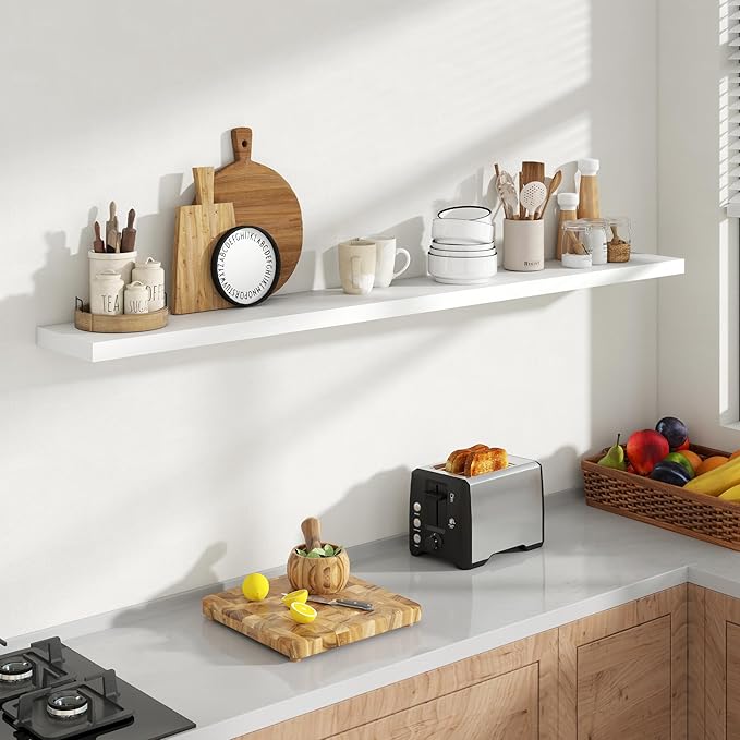 72 Inch Floating Shelves, 8 Inch Deep Floating Shelves for Wall, Hanging Shelf with Invisible Brackets, Deep Shelves for Bath