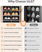 ULG Over The Door Shoe Organizer for Closet Fit 24-32 Pairs with Large Deep Pockets, Narrow Shoe Rack for Door Hanging Boots 