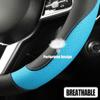 Leather Auto Car Steering Wheel Cover Anti-Slip Heavy Duty, Elegant, Non-tonix, Universal 15 Inch, Black&Blue