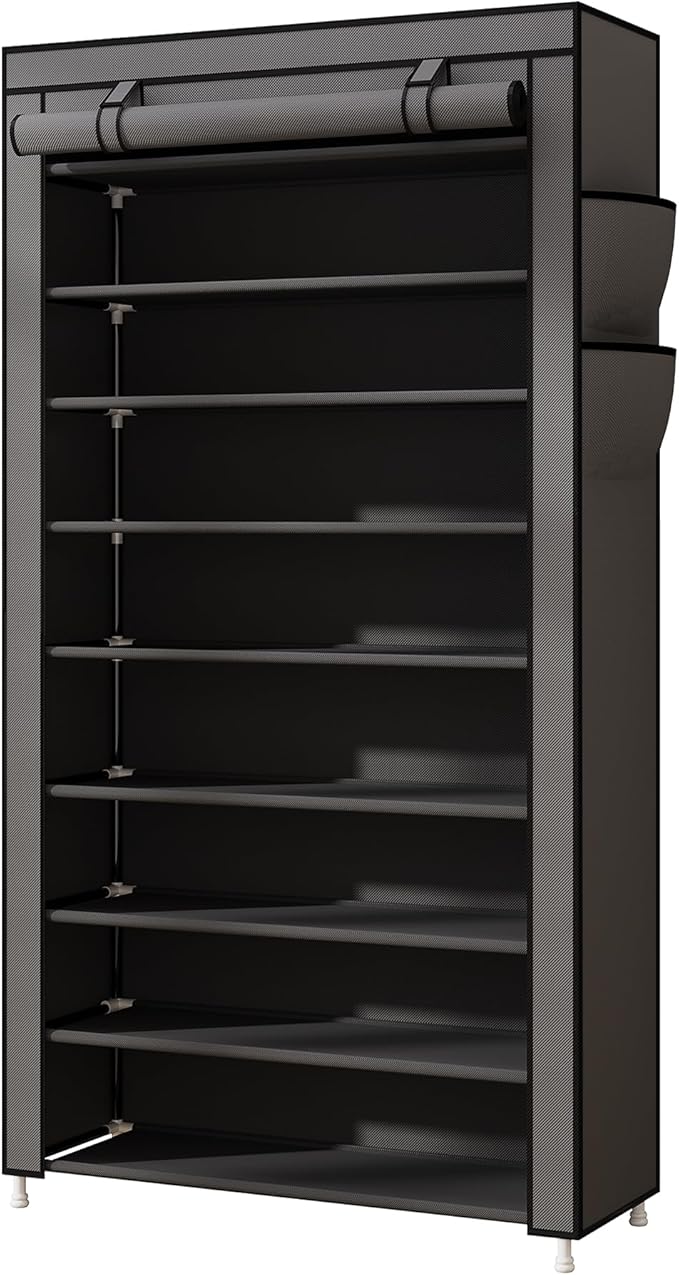 Laiensia 9-Tier Vertical Shoe Rack Organizer, Space Saving Shoe Storage Organizer, Non-Woven Cover Shoe Shelf Holds 36-45Pair